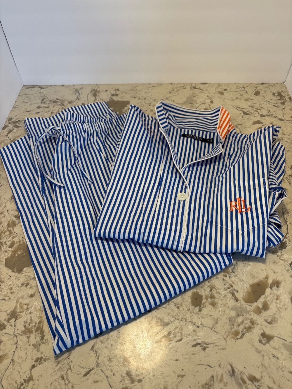 Women’s NWOT Lauren Ralph Lauren Blue/ White Poplin Lounge Pajama Set Medium